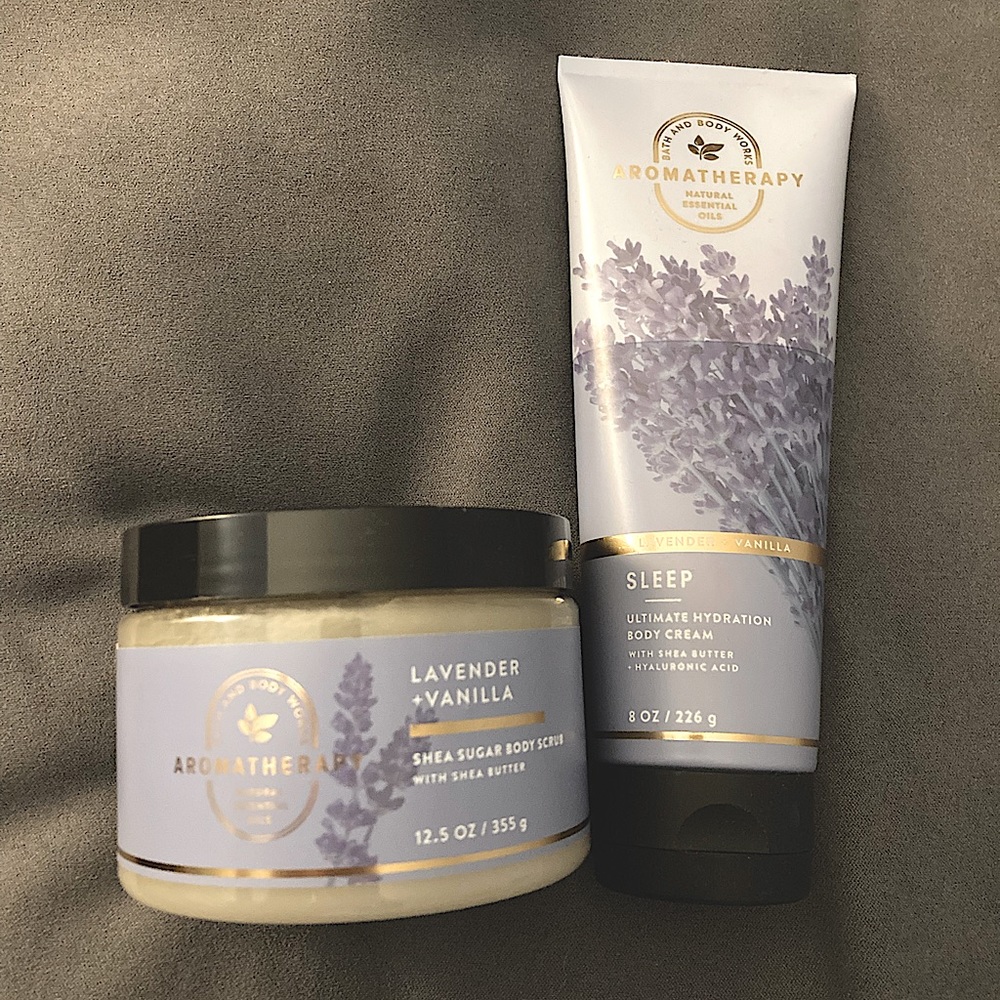 New BBW Aromatherapy Sleep lavender vanilla scrub & lotion set
